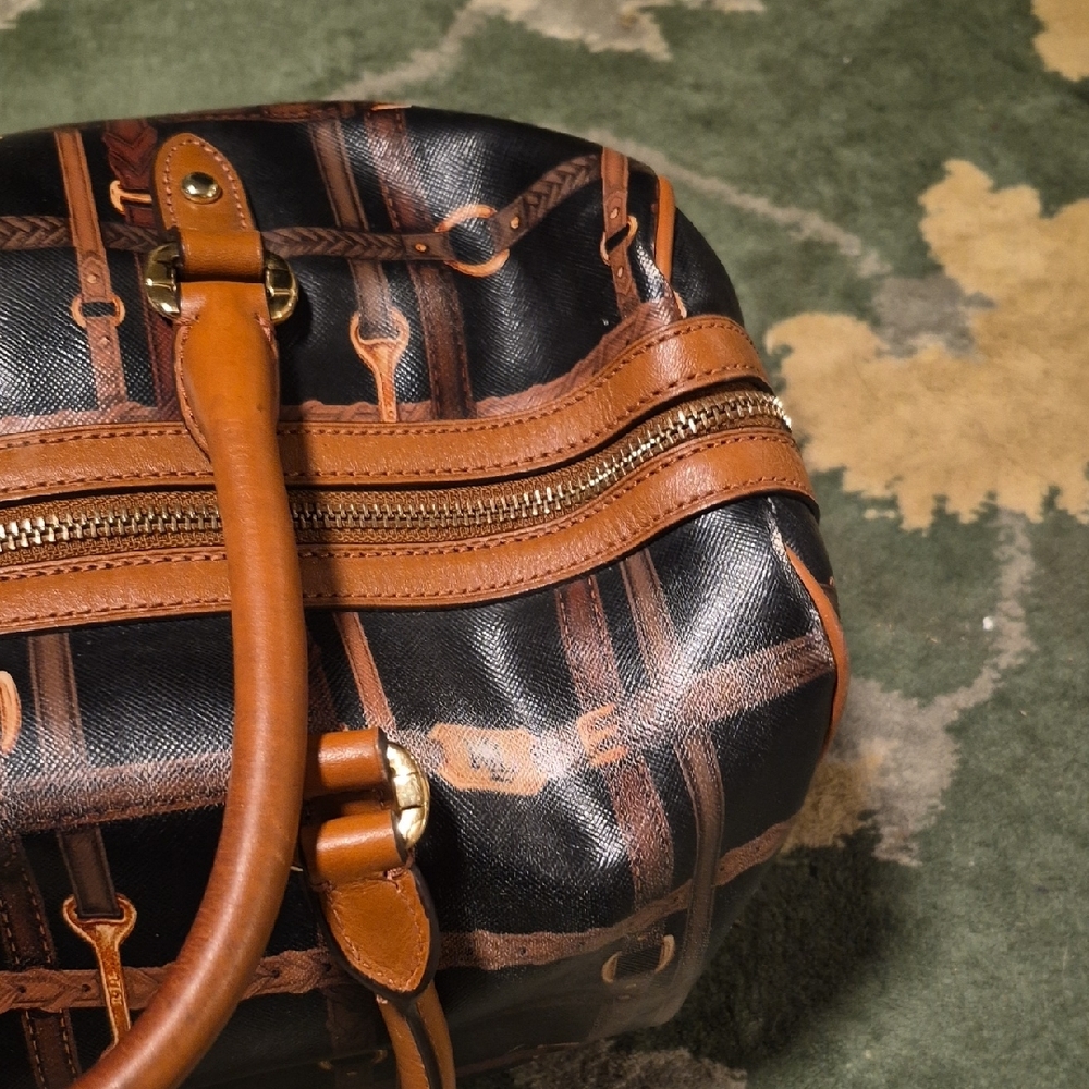 Ralph Lauren Black & Brown Patterned Leather-Trim Hobo Bag - Picture 10 of 16